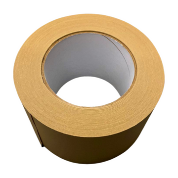 A roll of brown tape, likely brown paper tape, with a visible core and a partially unrolled section.