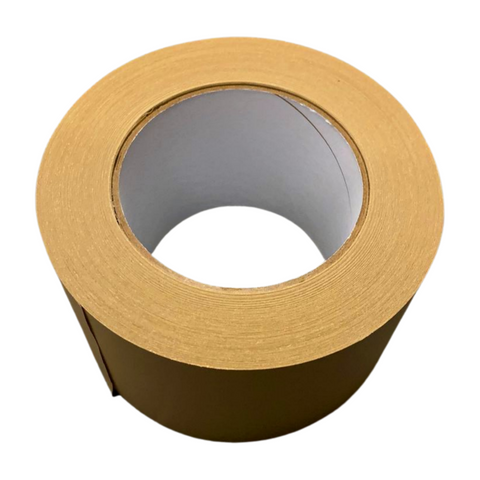 A roll of brown tape, likely brown paper tape, with a visible core and a partially unrolled section.
