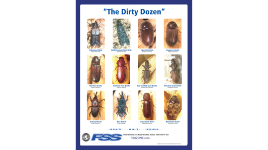 Dirty Dozen stored product insect ID poster, 18 by 24 inch