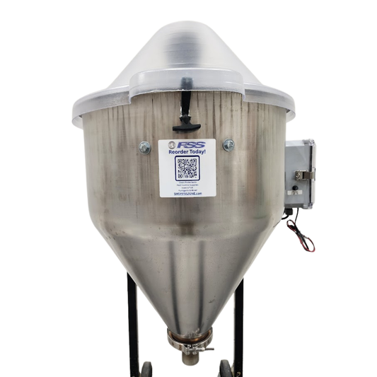 Metal dry grain protectant applicator, front view