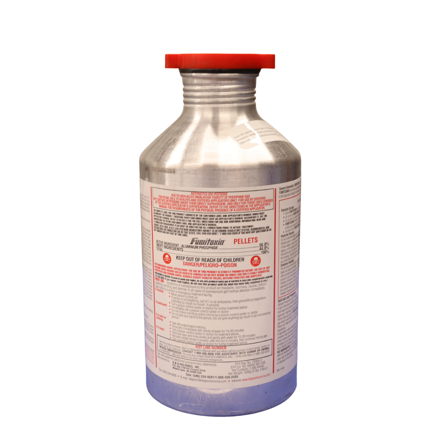 Fumitoxin aluminum phosphide fumigant flask, 2490 tablets