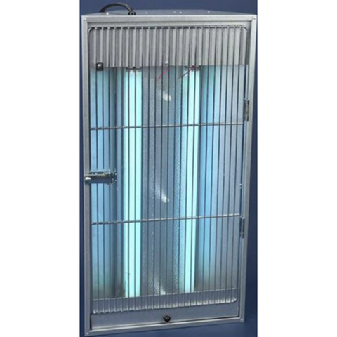 A silver electric light trap designed for pest control, featuring a metal frame and a solid pattern design.