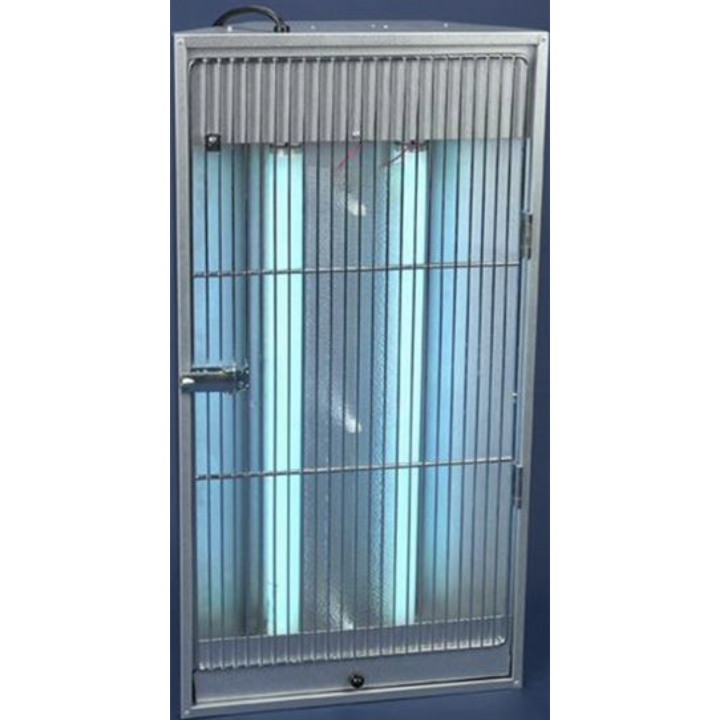 A silver electric light trap designed for pest control, featuring a metal frame and a solid pattern design.