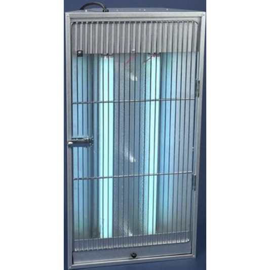 A silver electric light trap designed for pest control, featuring a metal frame and a solid pattern design.
