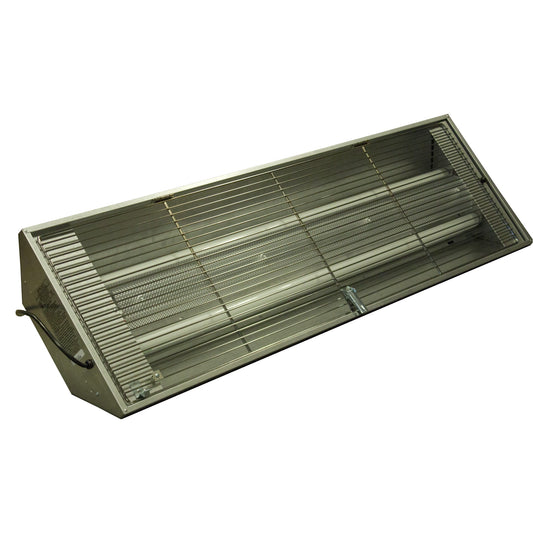 Gilbert Fly Light Trap, featuring two 40-watt Sylvania F40/T12/BL350 standard insect attractant lamps, in an open position, showing the grid and the nickel-chrome plated guard door.