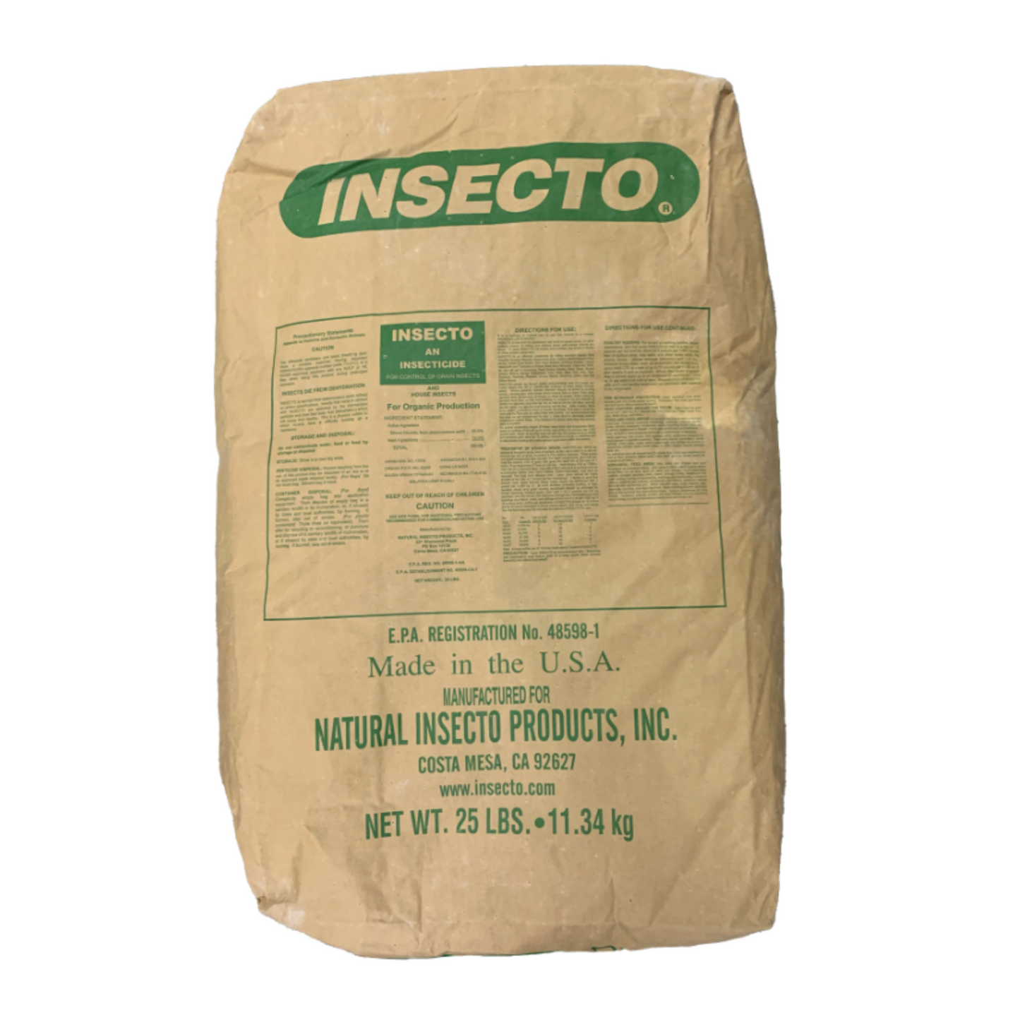 A brown paper bag with the INSECTO brand logo and labeling, indicating it is a product for insect control.