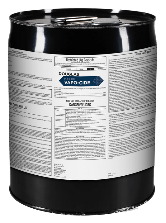 Douglas Vapo-Cide pesticide container with label on a white background