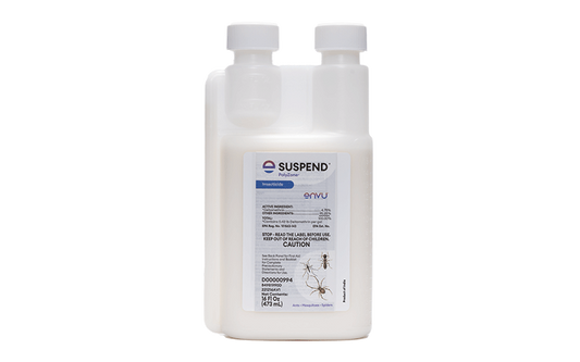 Bottle of Suspend with a white label on a white background