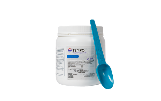 White container with blue scoop labeled 'Tempo' on a white background