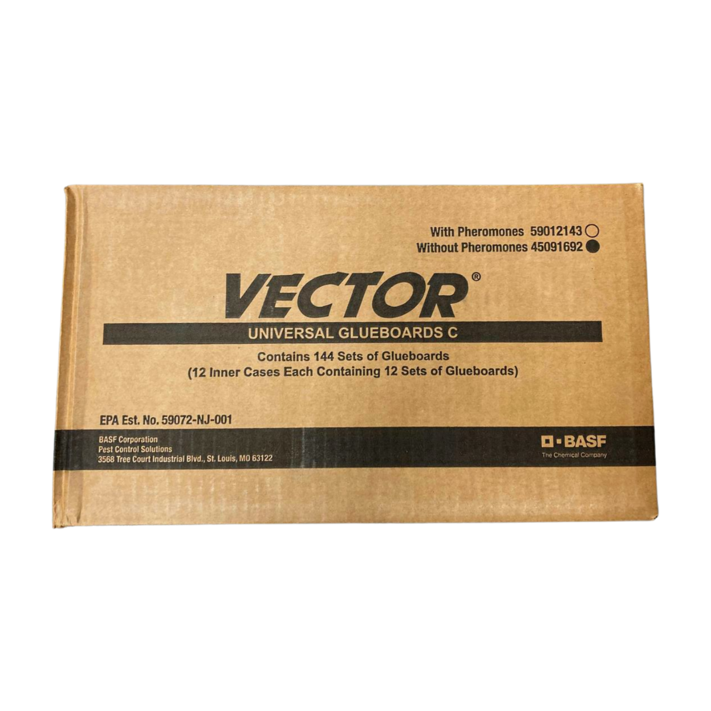 A box of BASF Vector Universal Glue Boards without Pheromone, designed for use in light traps for pest control.
