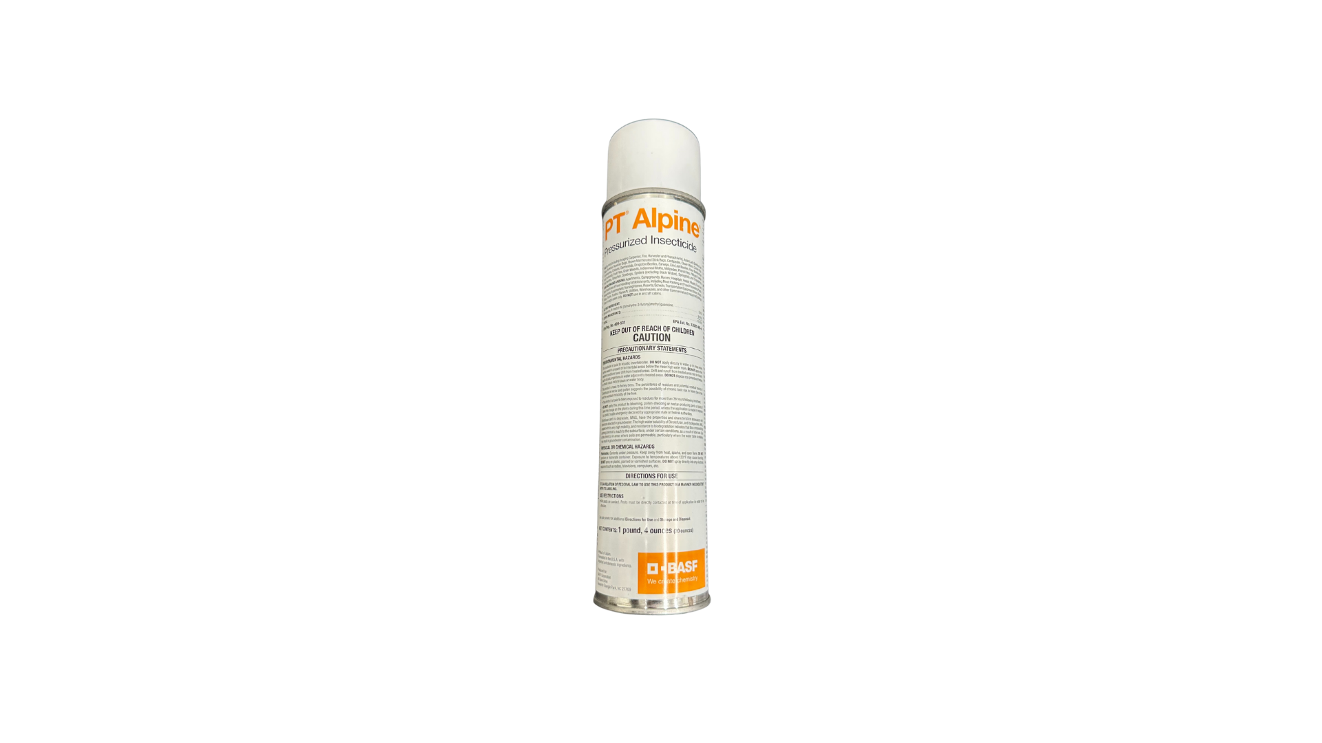 White spray can with orange label on a white background