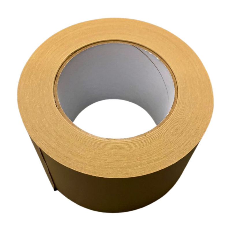 A roll of brown tape, likely brown paper tape, with a visible core and a partially unrolled section.