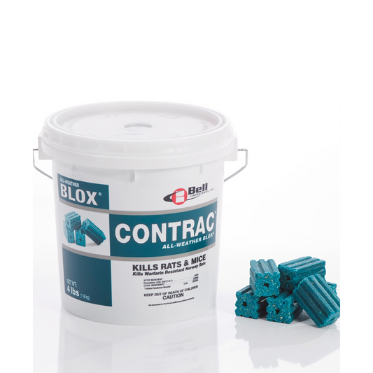 CONTRAC All-Weather BLOX is a single-feeding anticoagulant rodenticide containing the active ingredient, Bromadiolone. CONTRAC BLOX is specially formulated with an optimal blend of food-grade ingredients and a small amount of paraffin. 