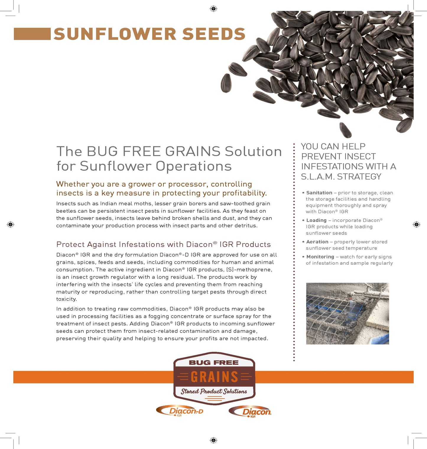 Diacon IGR is a specialized grain protection solution designed to control stored product pests effectively. Utilizing an insect growth regulator (IGR), it disrupts the development cycle of pests without immediate toxicity, reducing populations over time and preventing infestations. 