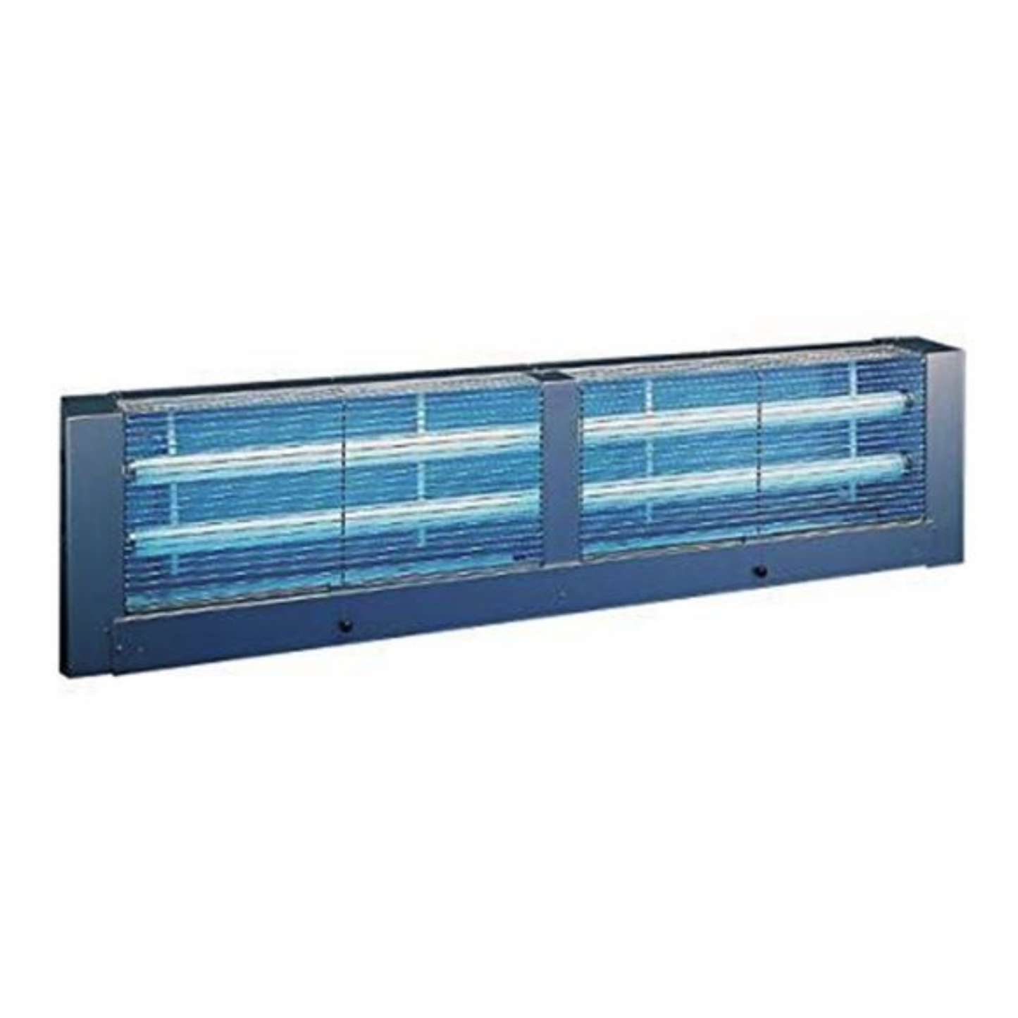 A blue Gilbert 711 Flying Lion pest control trap with a nickel-chrome plated guard door open, showing the internal grid and reflective surfaces.