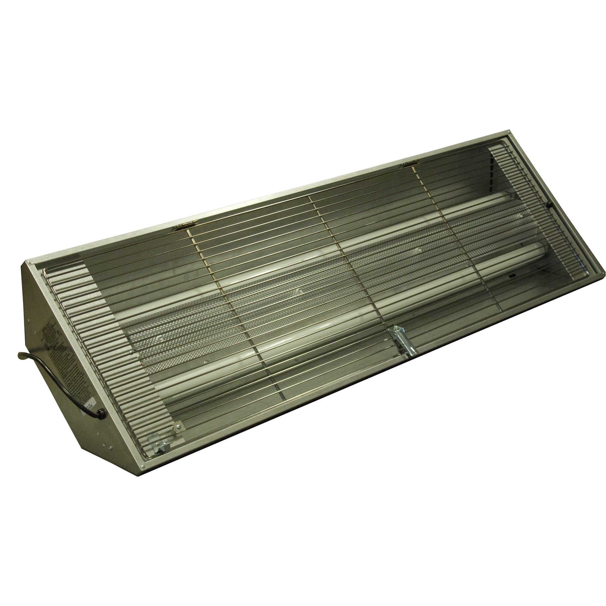Gilbert Fly Light Trap, featuring two 40-watt Sylvania F40/T12/BL350 standard insect attractant lamps, in an open position, showing the grid and the nickel-chrome plated guard door.