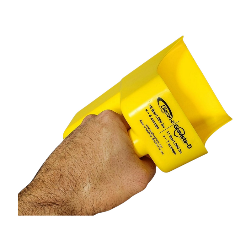 Dry grain protectant measuring scoop for Gravista-D and Diacon-D