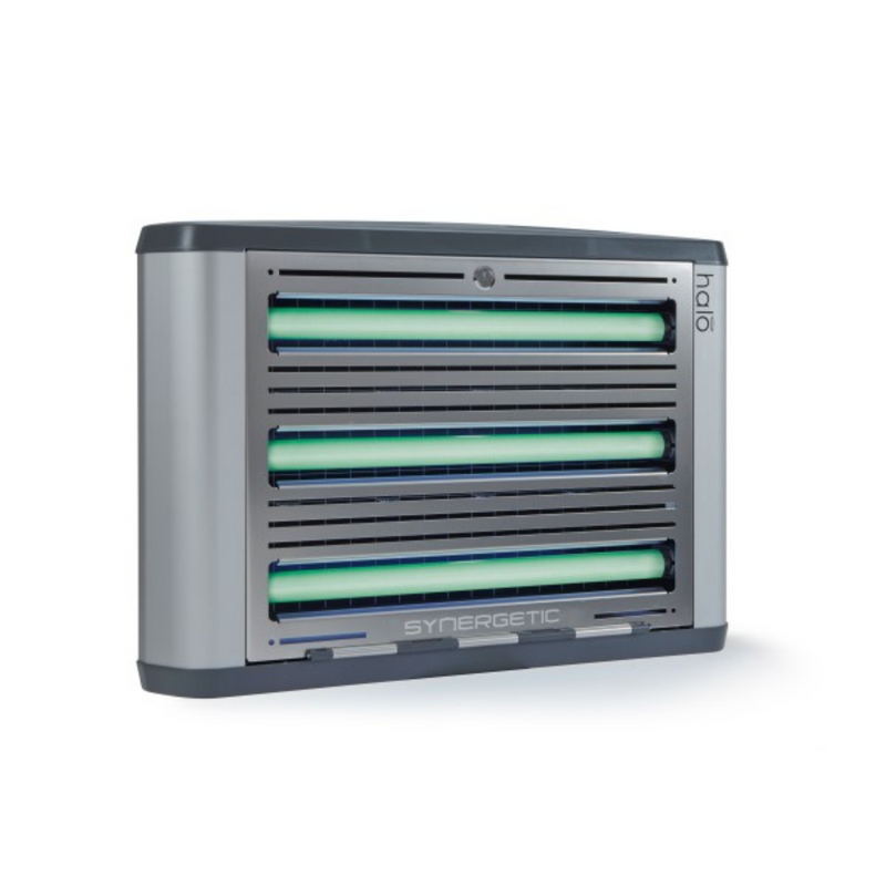 A gray and black Halo 45 glue board fly light with UV bulbs inside.