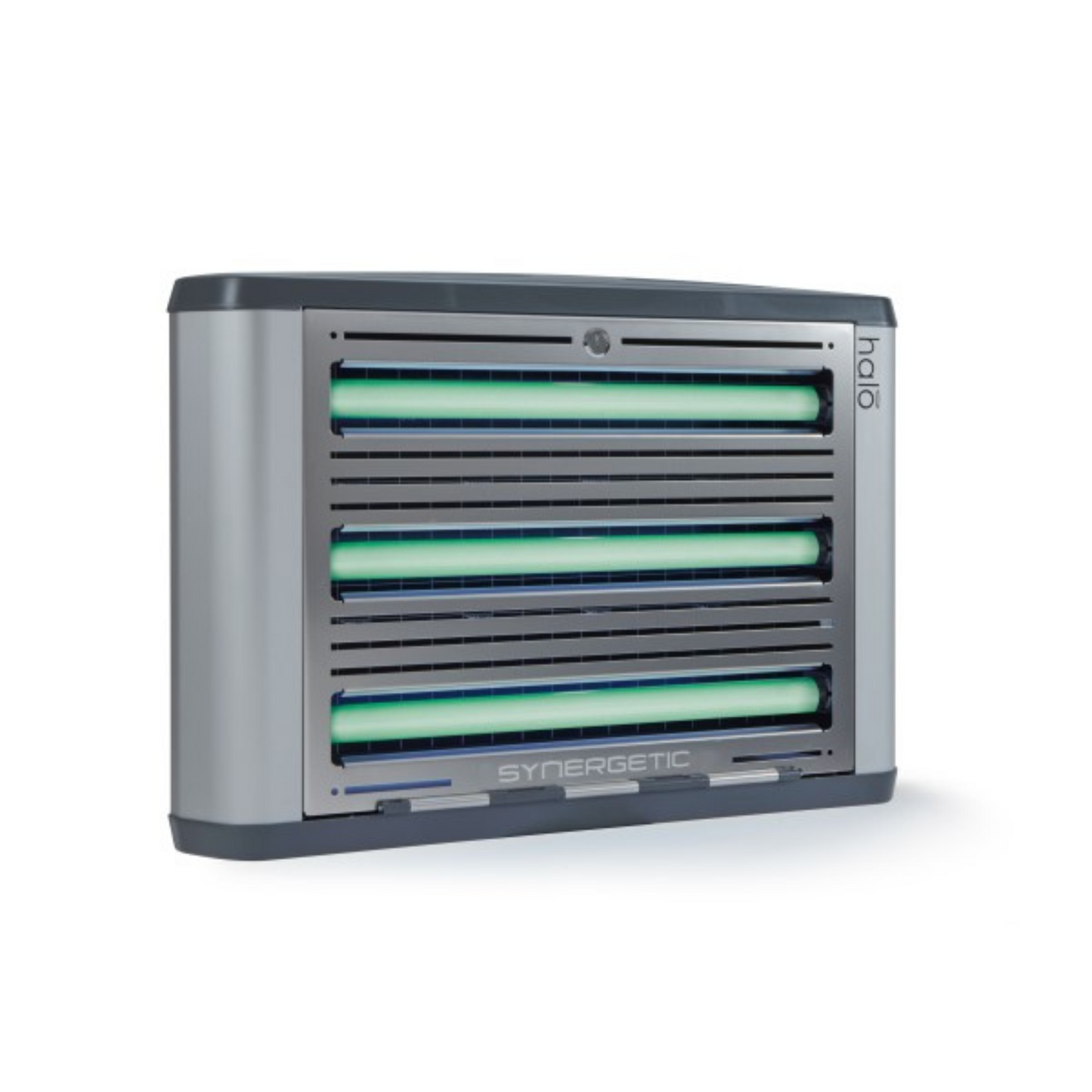 A gray and black Halo 45 glue board fly light with UV bulbs inside.