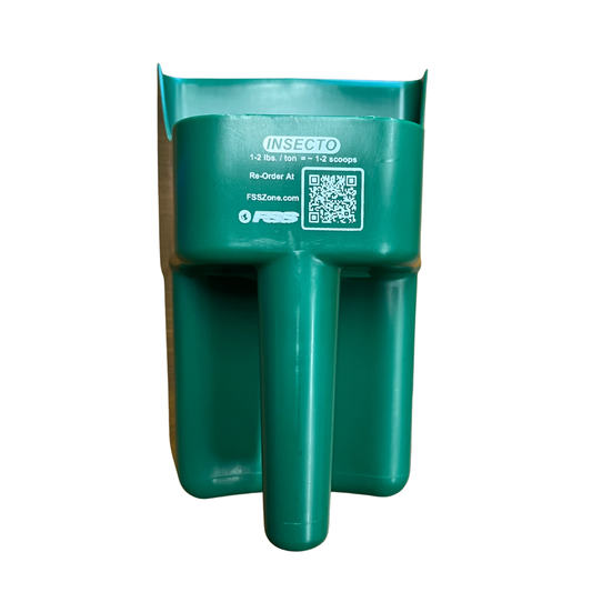 Insecto dry applicator scoop — green grain-protectant measuring and dispensing scoop