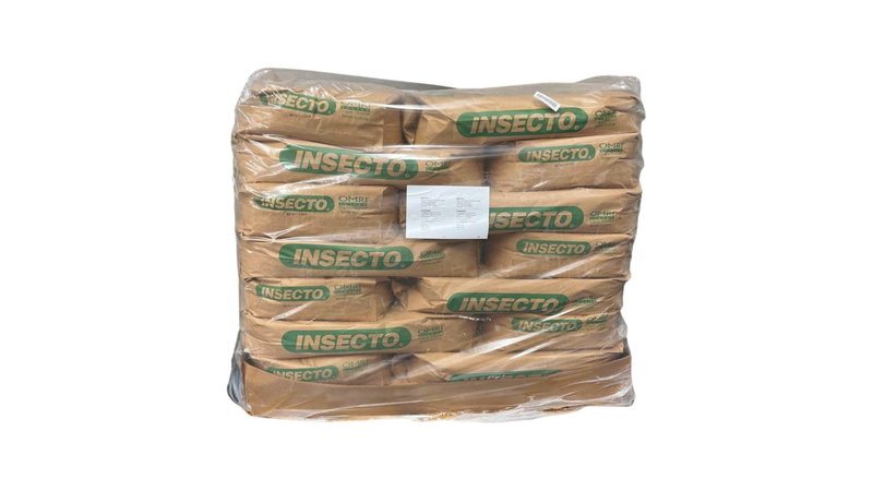 Stack of Insecto bags in a clear plastic wrap on a white background
