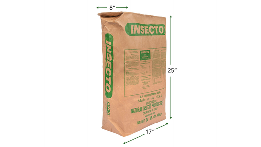 Insecticide bag with dimensions labeled on a white background 
