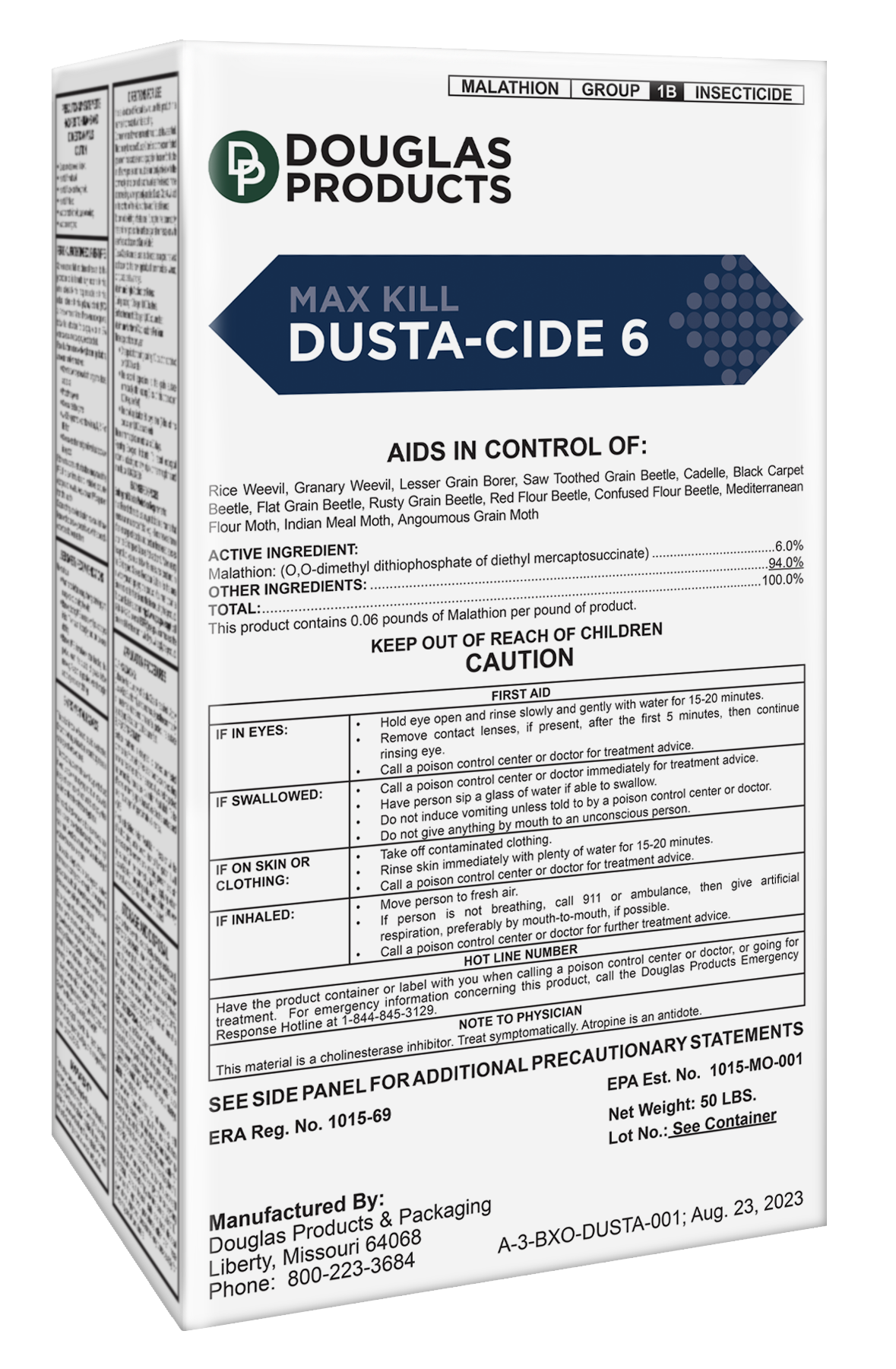 A package of Douglas Products Max-Kill Dusta-Cide 6, an insecticide dust formulation.