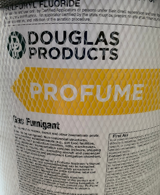 ProFume sulfuryl fluoride fumigant cylinder close-up