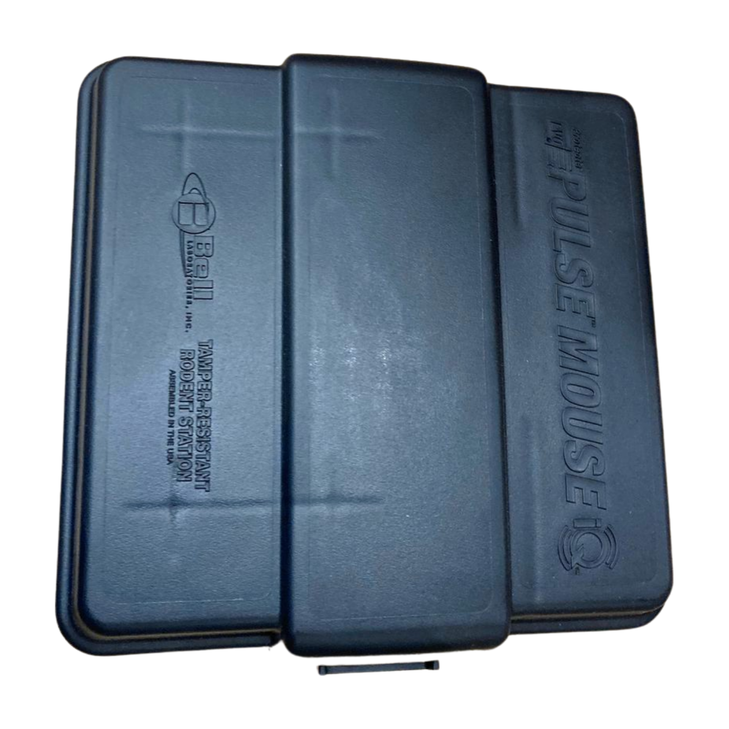 A gray mouse bait station with the brand name 'Protecta' and the product name 'Evo Pulse Mouse IQ Station' printed on it.