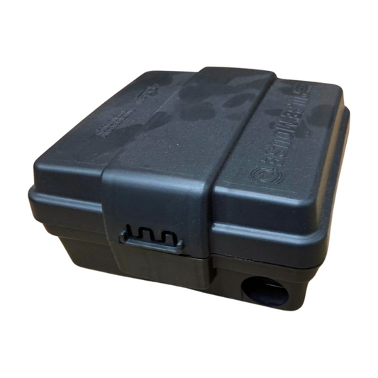A gray mouse bait station with the brand name 'Protecta' and the product name 'Evo Pulse Mouse IQ Station' printed on it.