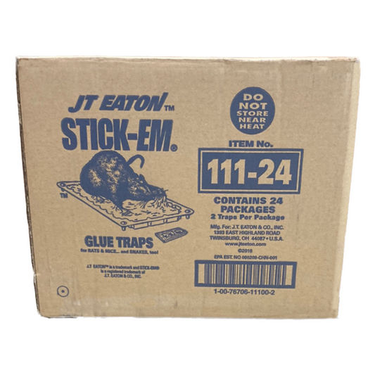 A package of JT Eaton Stick-'em glue traps for capturing pests such as mice and insects.