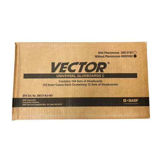 A box of BASF Vector Universal Glue Boards without Pheromone, designed for use in light traps for pest control.