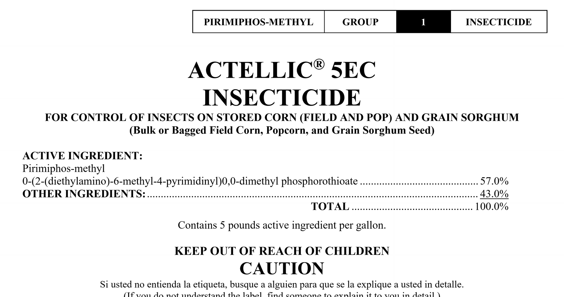 Actellic 5EC Insecticide label artwork