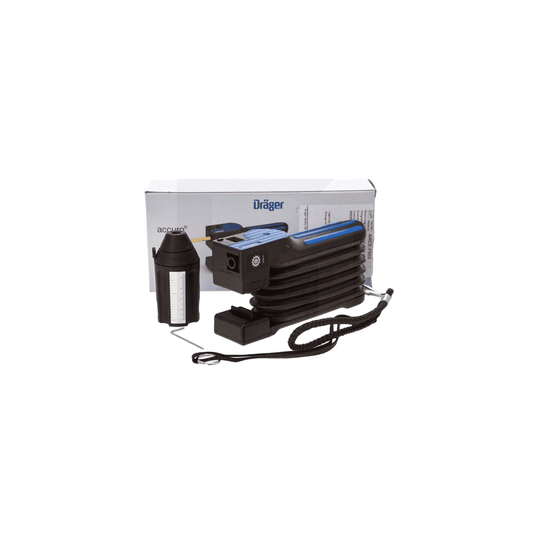 Draeger accuro hand-operated detector tube pump shown with its Draeger box, a tube opener and a hex key