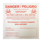 Vapona fumigation warning placard with bilingual danger notice and write-in fields