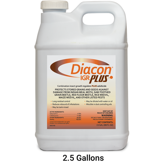 A versatile liquid formulation, Diacon IGR PLUS is ideal for use on stored grains and for treating empty bins and warehouses for stored product insect control.