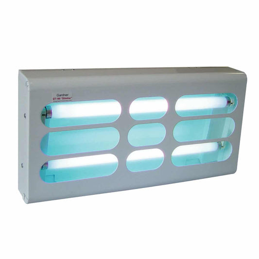 A white Gardner GT-180 Slimline pest control trap with UV insect lamps.