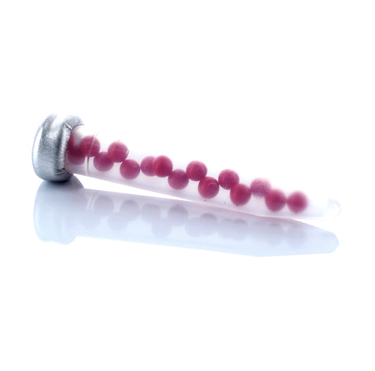 A pheromone bullet lure designed for capturing Red Flour Beetles and Confused Flour Beetles, featuring a series of pink segments attached to a metal shaft.