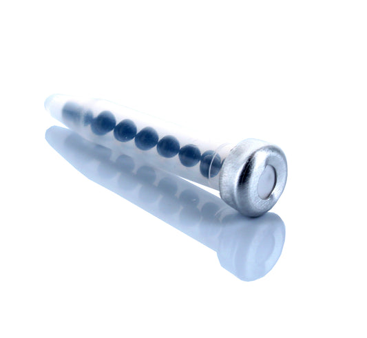 A clear, cylindrical pheromone bullet lure designed for attracting Warehouse Beetles and Khapra Beetles.