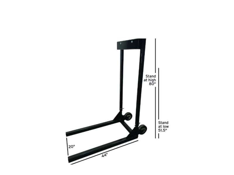 Black wheeled applicator stand with dimensions: 20 in, 44 in, and 51.5 to 80 in high